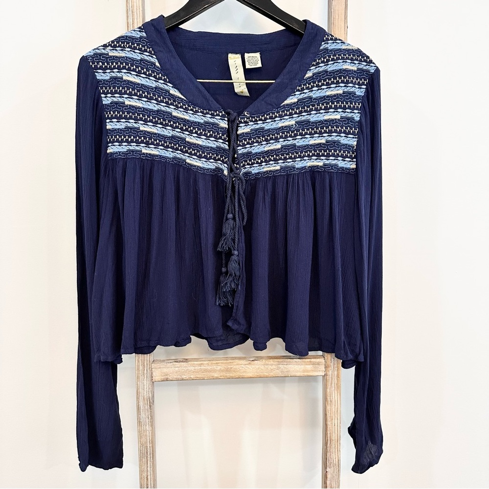Dizzy Love Navy Embroidered Crop Tie Cardigan NWT Size Small